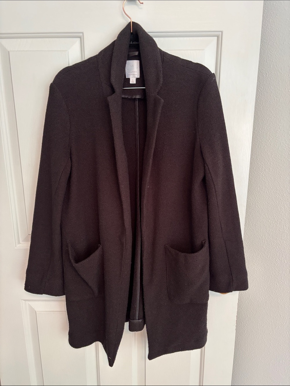 LC Lauren Conrad Black Open-Front Knit Sweater With Pockets